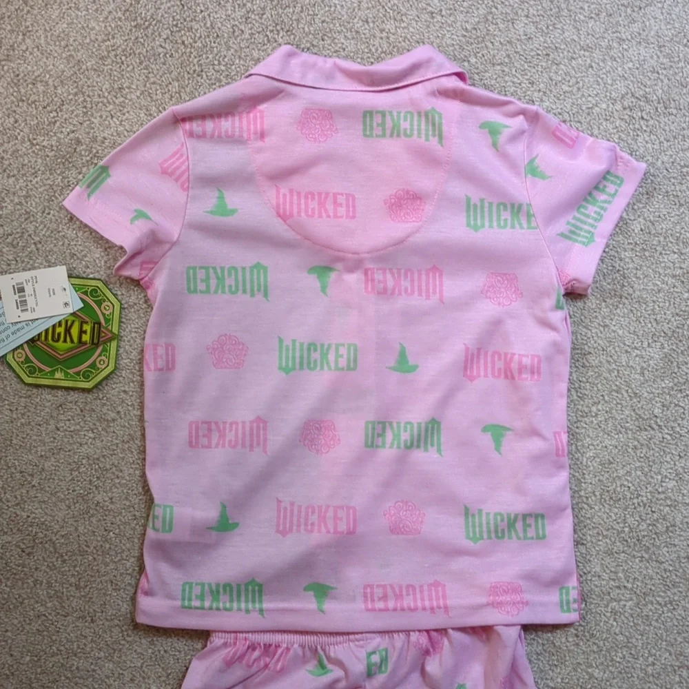 Wicked Pink and Green Short Sleeve Kids Pajama Set - Picture 3 of 7